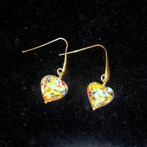 Hand blown glass heart drop earrings